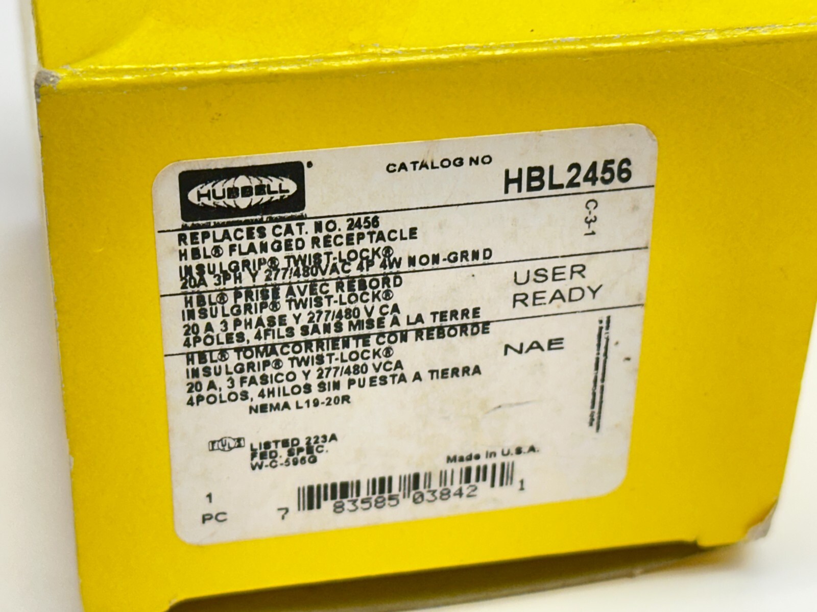 Hubbell HBL2456 Twist-Lock Flanged Industrial Receptacle 3-Phase 20A 277/480VAC
