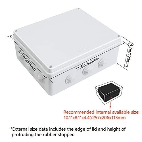 ABS Plastic Dustproof Waterproof IP65 Junction Box 11.8″ x 9.8″ x 4.7″ (1pc)