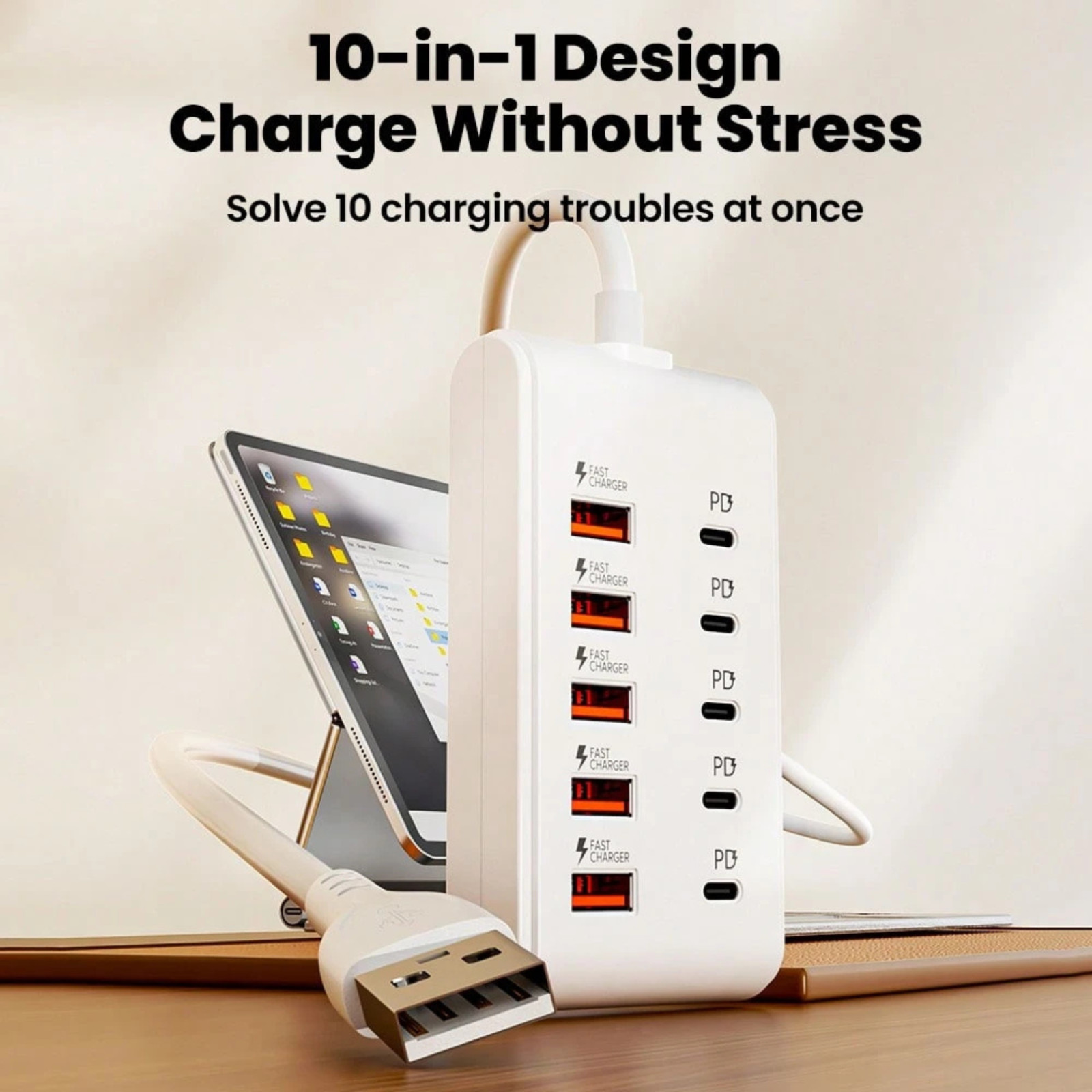 USB Power Strip Type C Outlets Multiple Fast Charging Hub Stations 1m Cable 66W