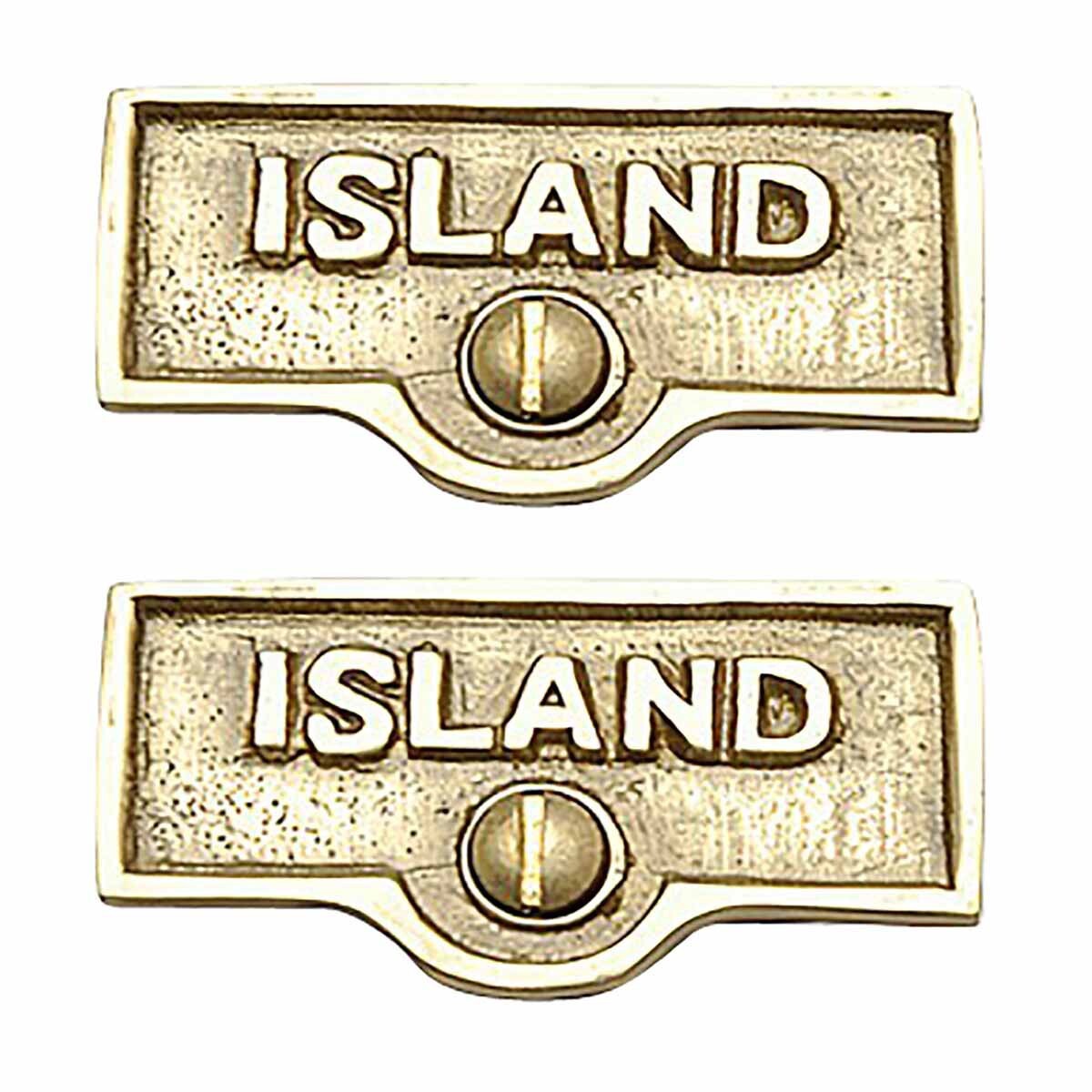 Switch Plate Tags “ISLAND” Name Sign Lacquered Brass Pack of 2 Renovators Supply