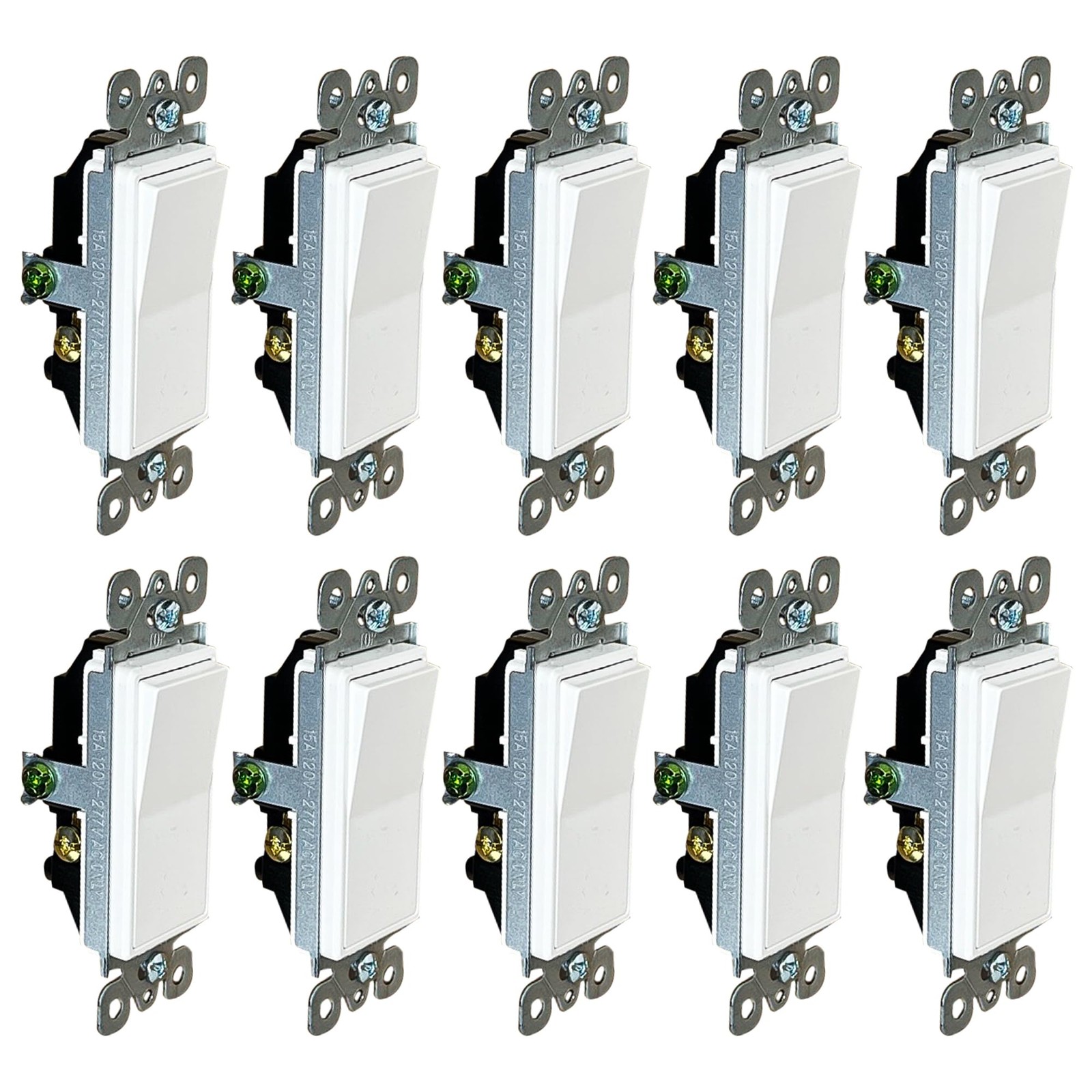 10pack 3way Decorator Paddle Rocker Light Switch 3wire Grounding 15a 120v277v