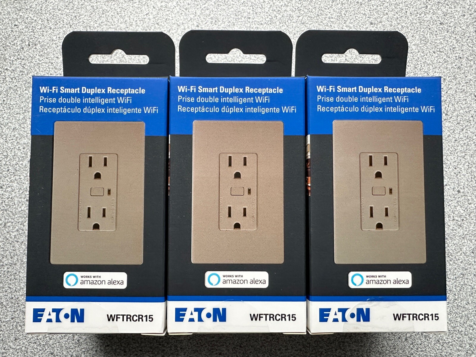 3 NEW Eaton WFTRCR15-GY-SP-L Wi-Fi Smart Receptacle Works w/Amazon Alexa 15A