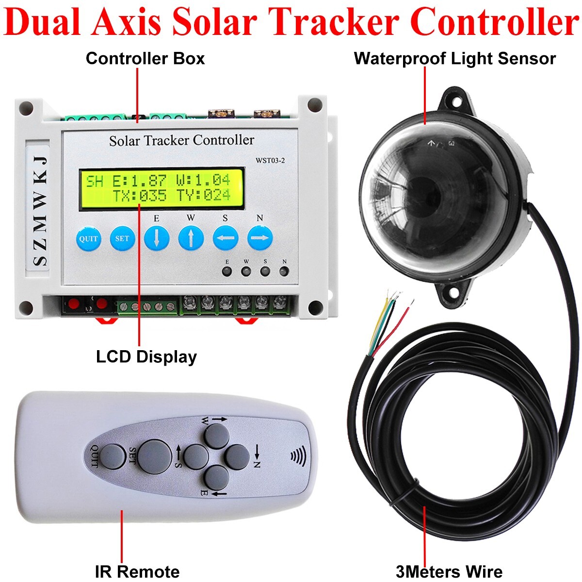 Automatic Solar Tracking Dual Axis Solar Tracker Controller W/ IR Remote Control