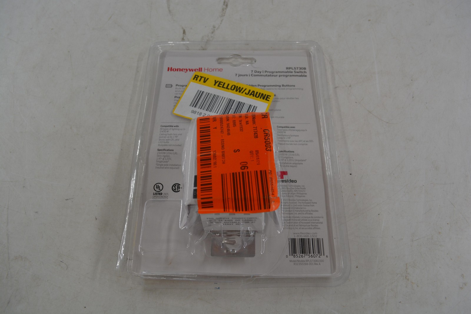 Honeywell Home RPLS730B1000 7-Day Programmable Timer Wall Switch White 120V