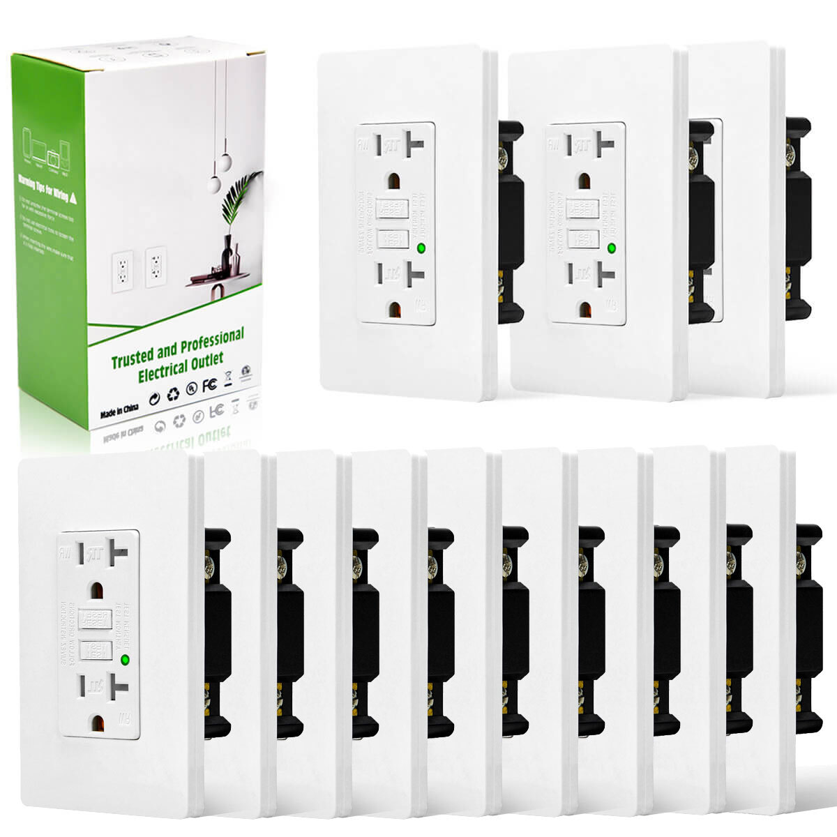 12Pack 20AMP GFCI GFI Safety Outlet Receptacle w/ Wall Plate LED Indicator TR WR