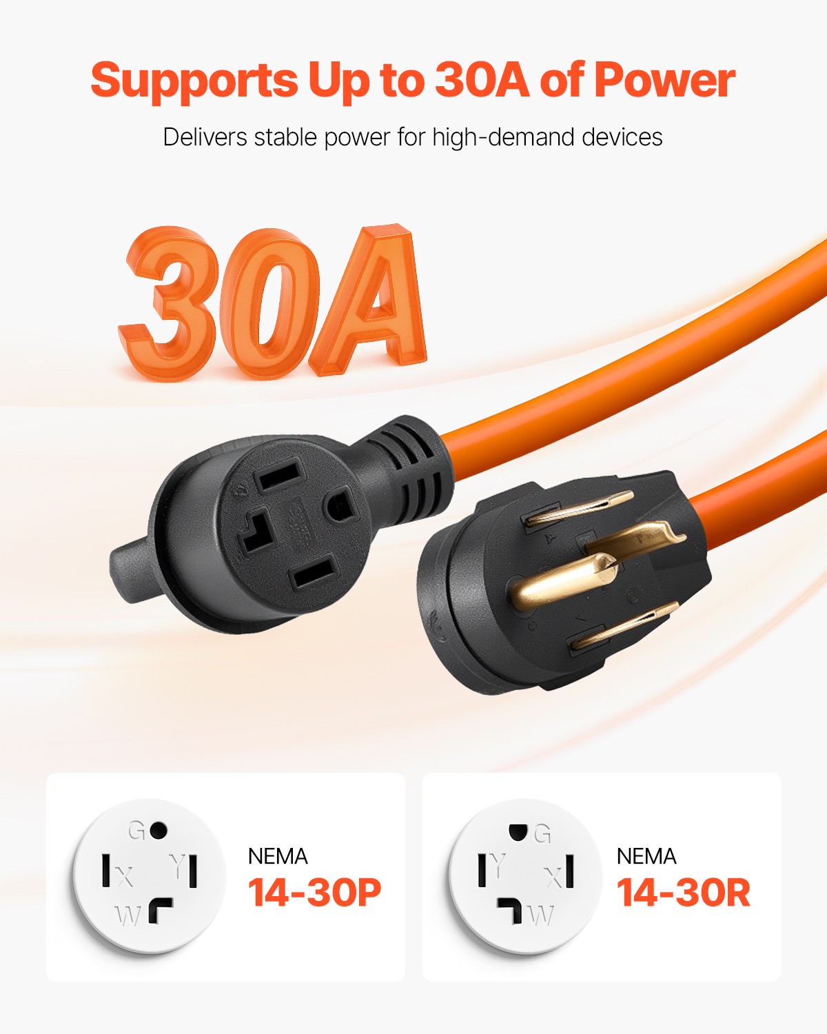 VEVOR 10 ft Dryer Extension Cord 4-Prong NEMA 14-30P to 14-30R Dryer Cord 30A