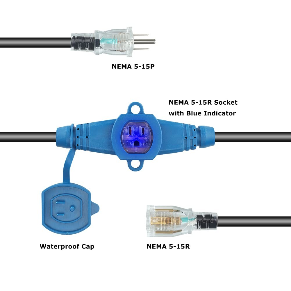50 Feet Multi Outlet Extension Cord 16 Gauge 7 Nema 5-15R Outlets