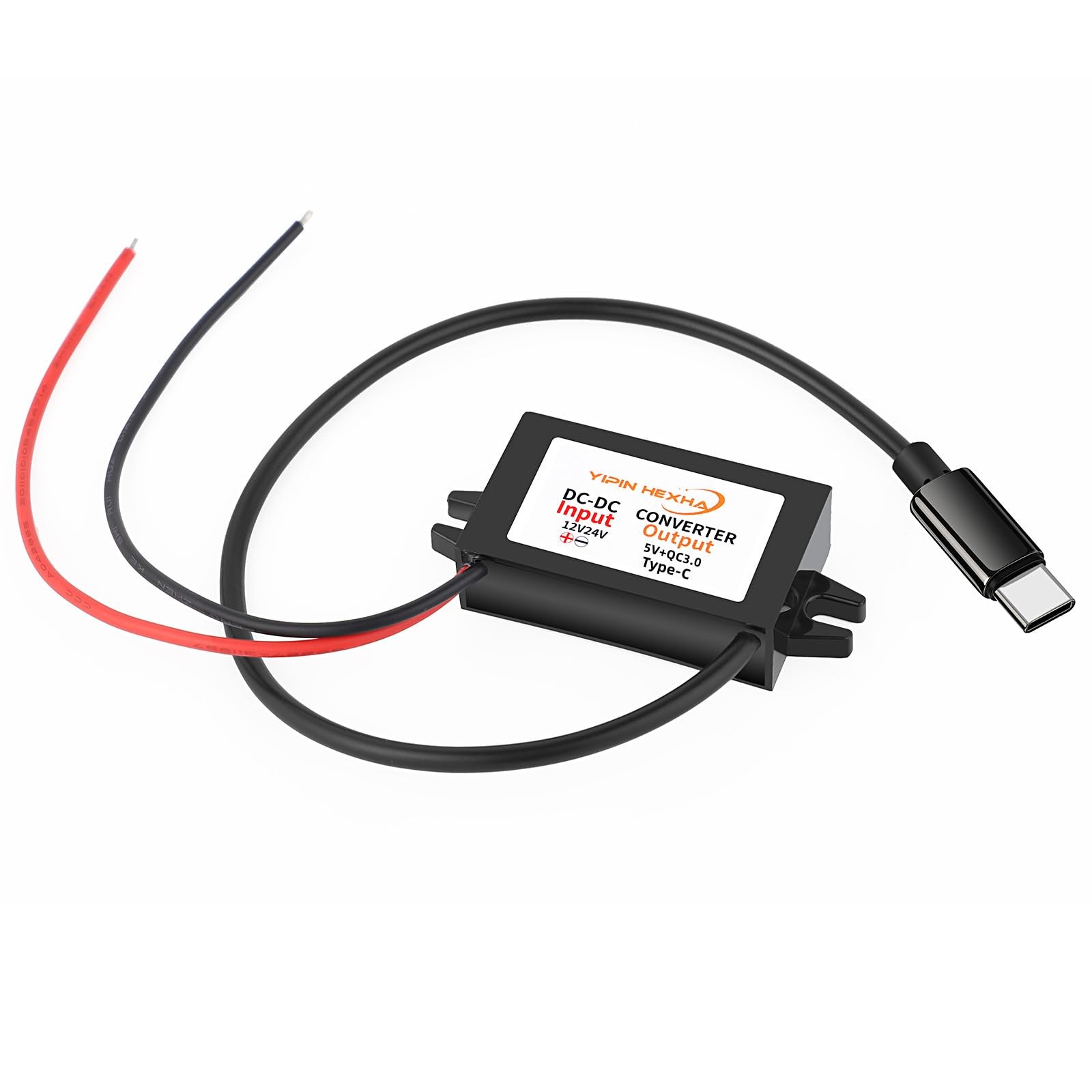 DC 24V/12V to 5V USB Type-C Right Angle Step Down Converter 3A Type-C, Black