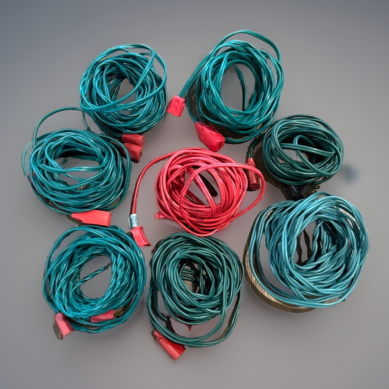 VTG Christmas Extension Cord Green With Red Plugs 1 Red Cord 18’ Each Lot Of 8