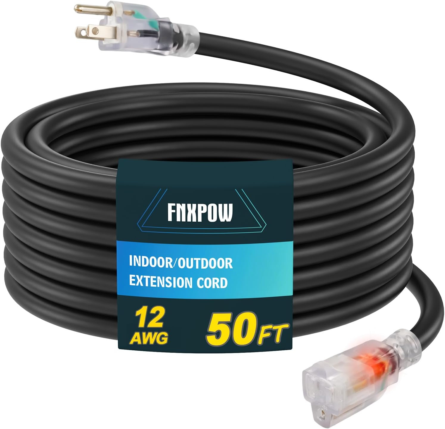 Indoor Outdoor Extension Cord, 12 Gauge 3 Prong Weatherproof Heavy Duty Gray Ext