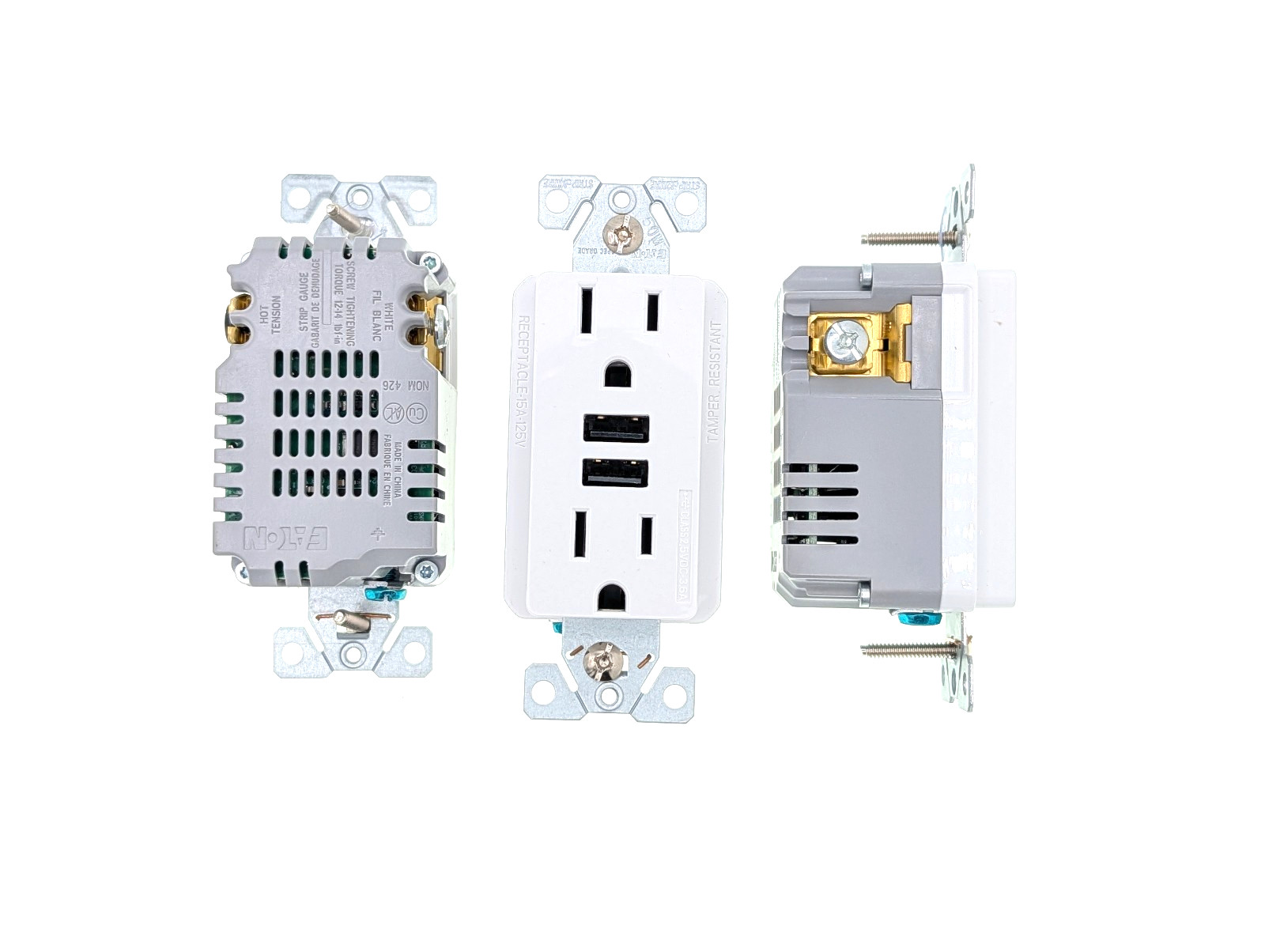 12 Pack TR7765W USB Outlets, Eaton 15A 125V USB 3.6A 18W Fast Charging TR Duplex