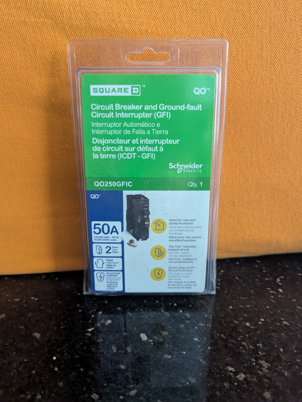 Square D QO250GFIC 50A 2-Pole GFCI GFI Circuit Breaker 120/240V Schneider