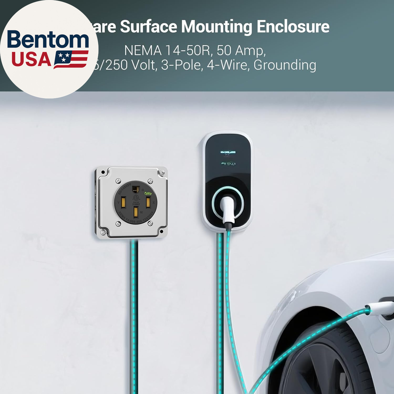 NEMA 14 50R EV Charger Outlet 50A Surface Mount Receptacle with Junction Box