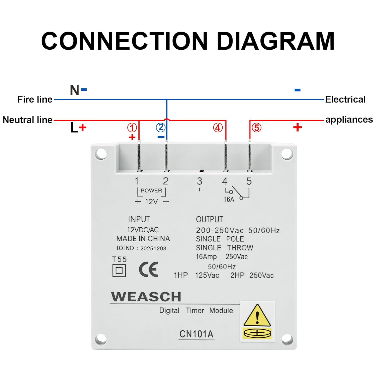 Weasch Timer Switch, CN101A, DC/AC 12V 16Amp, Digital LCD Power Programmable