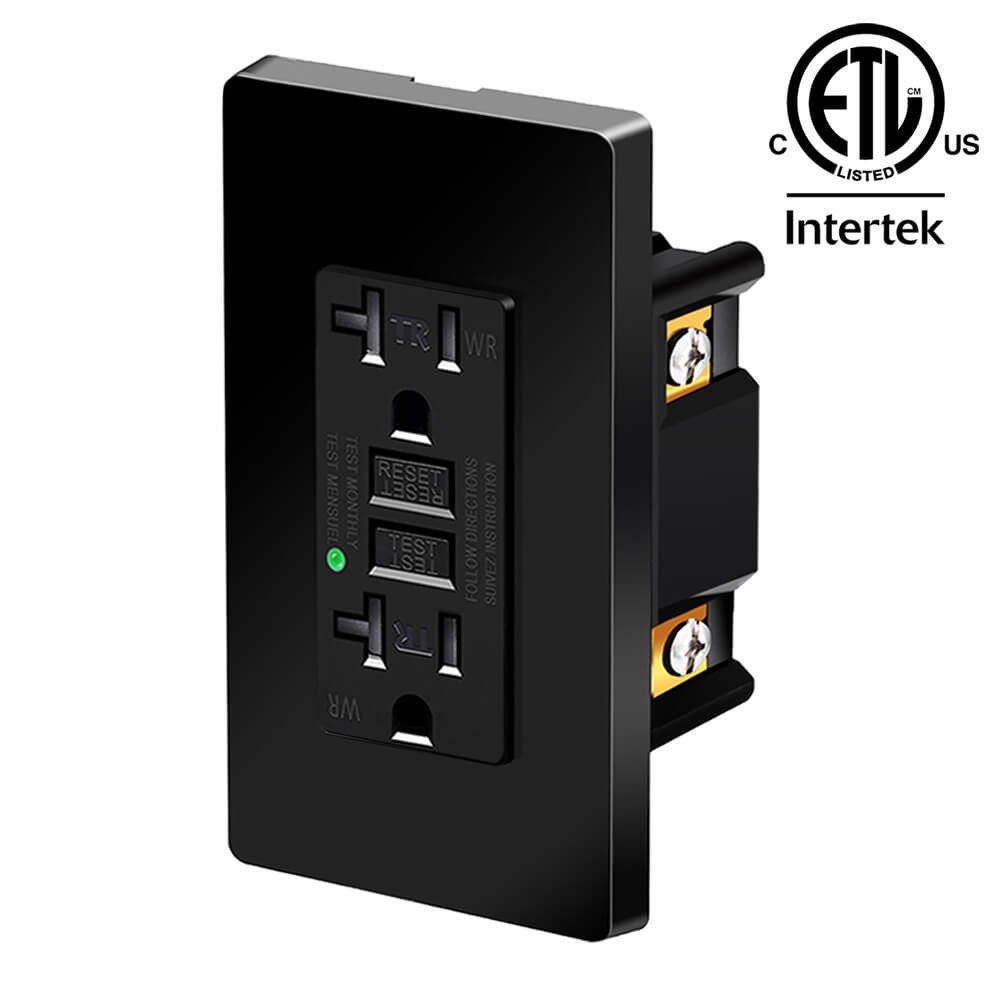 1PK GFI GFCI Outlet 20A Ground Fault Receptacle Tamper-Resistant w/Plate Black