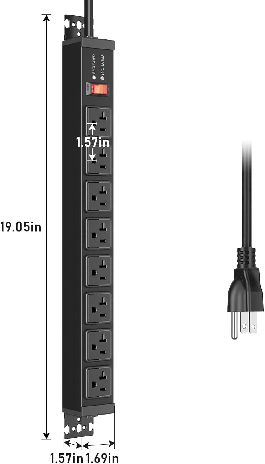 Heavy Duty 20 Amp Power Strip 2 Pack with 15 Ft Extension Cord & Surge Protectio