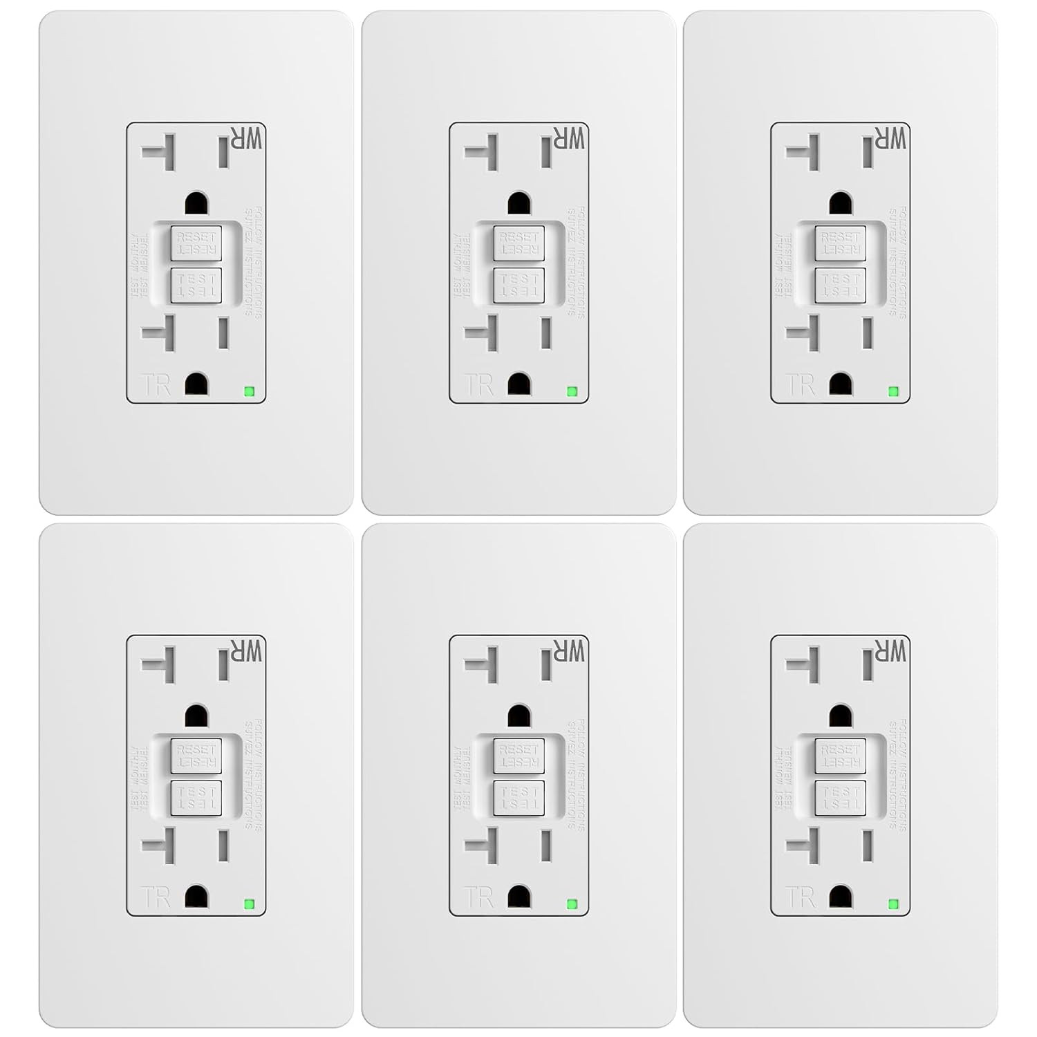12 Pack GFCI Outlet 20 Amp, with Wall Plate and Thinner Construction, LED Power