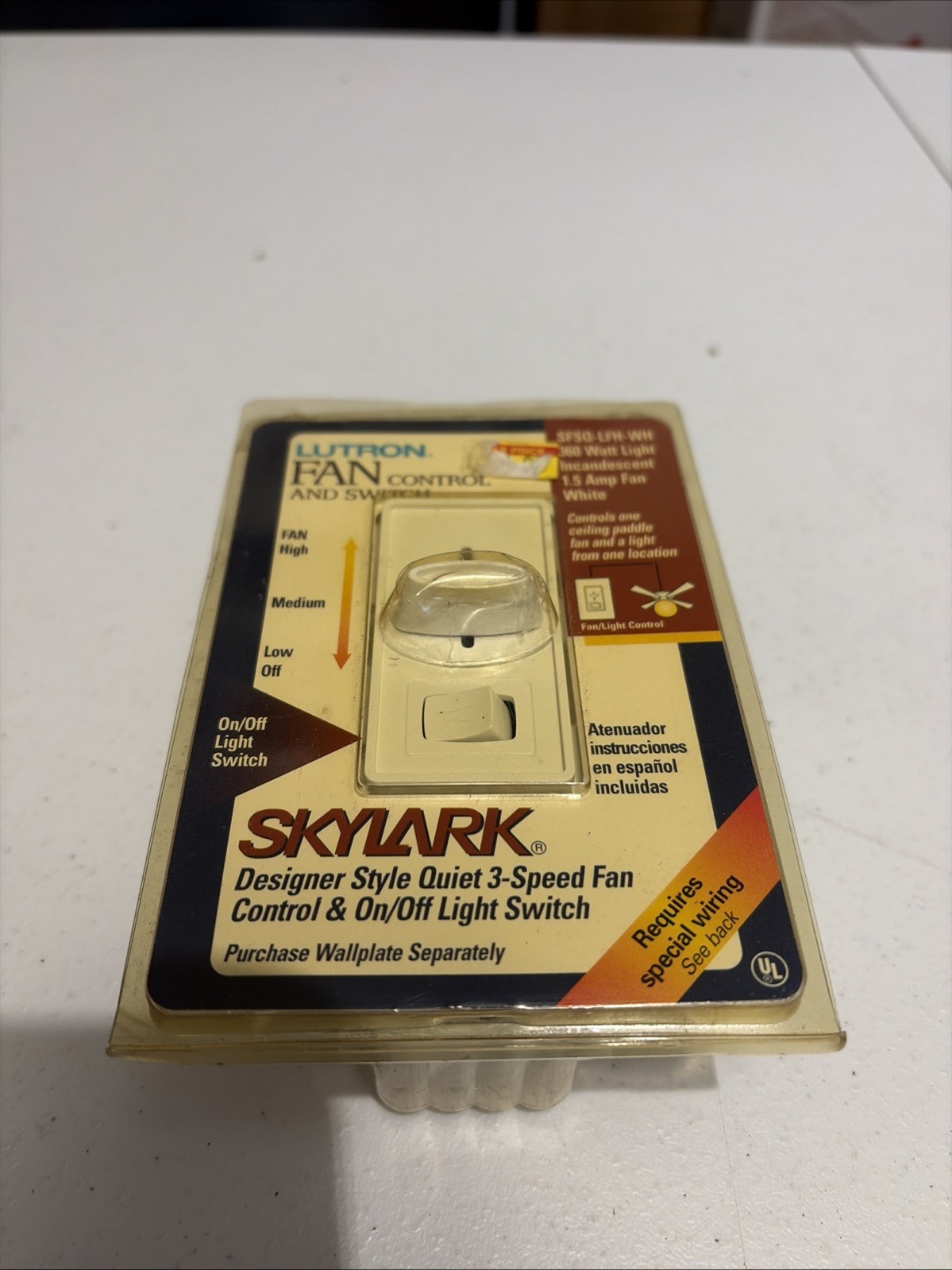 Lutron SFSQ-LFH-WH Quiet 3 Speed Slide Fan Push Light Quality Control Switch New