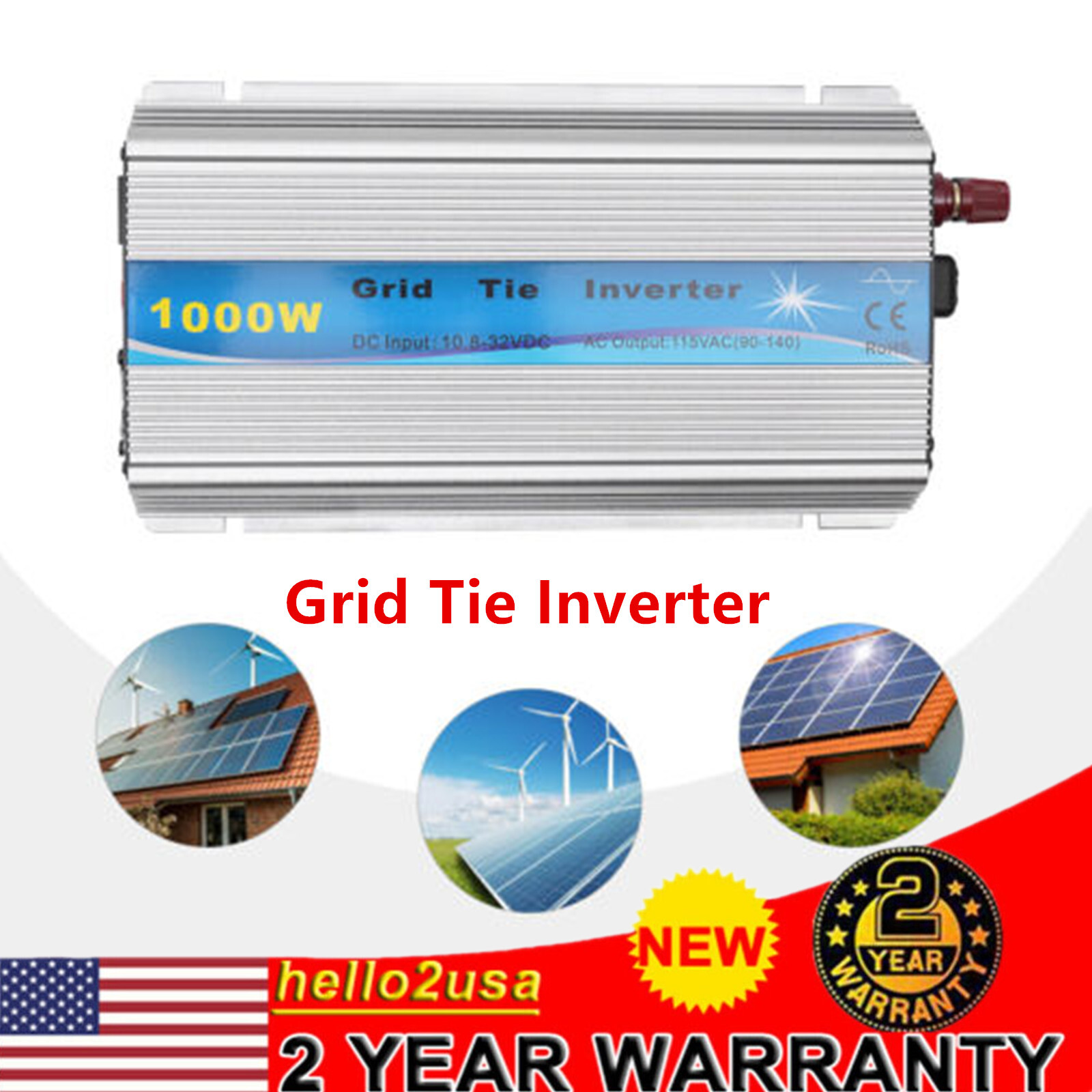 1000W MPPT Grid Tie Inverter DC10.8-32V to AC90-140V Pure Sine Wave Inverter