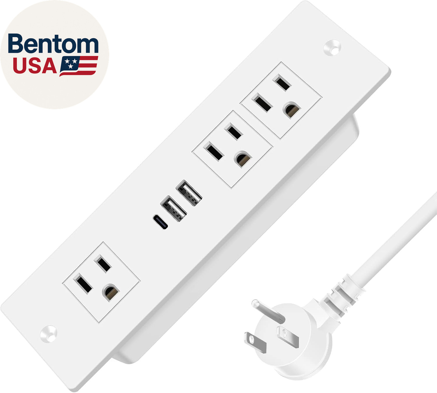 Recessed Power Strip, Furniture Drawer Outlet with 20W PD USB-C & 18W QC3.0 USB-