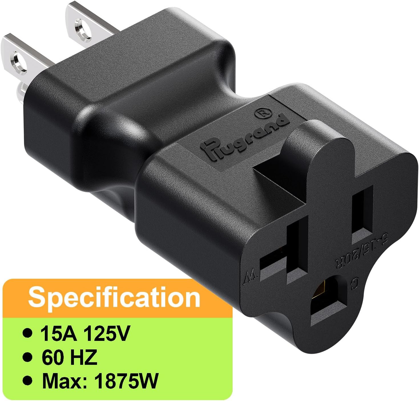5 Pack 15 Amp Household AC Plug to 20 Amp T Blade Power Adapter Converter