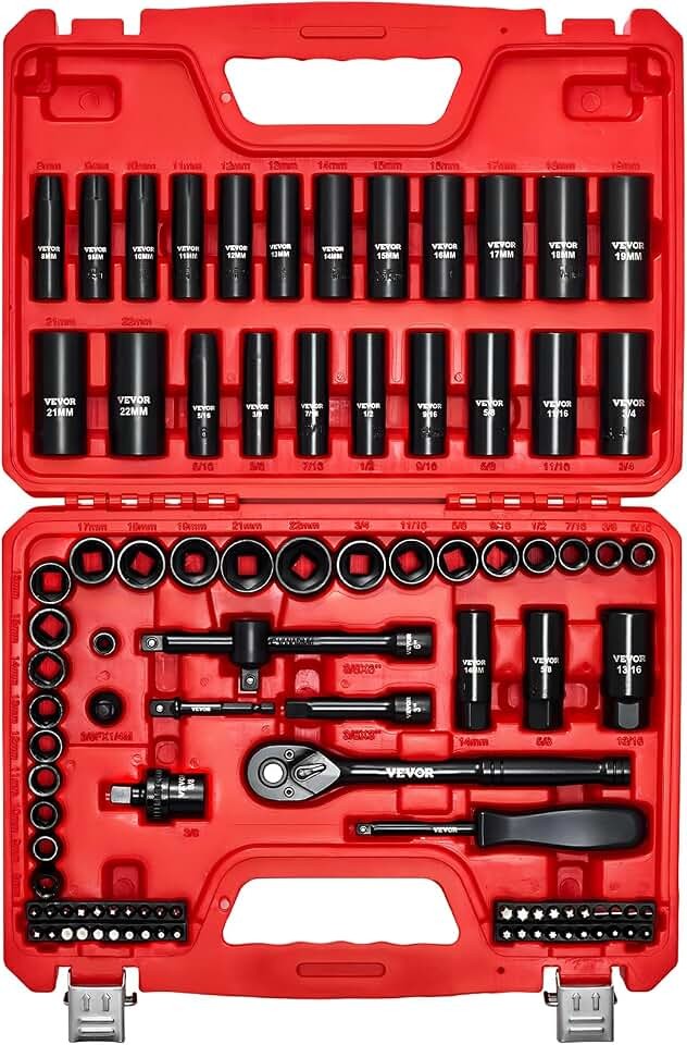 VEVOR 96 Piece 3/8″ Drive Impact Socket Wrench and Bit Set, SAE (5/16″ to…