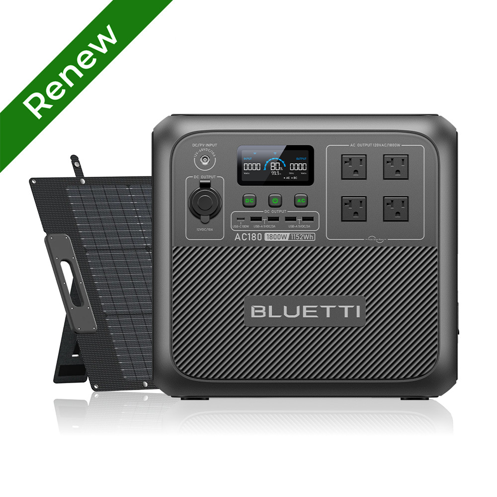 BLUETTI AC180 1800W 1152Wh Power Station+200W Solar Panel Kit for Power Outage