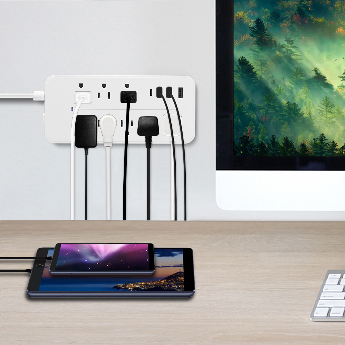 Lot Wall Mountable USB Surge Protector Power Strip with USB Ports 8 Outlet Plugs