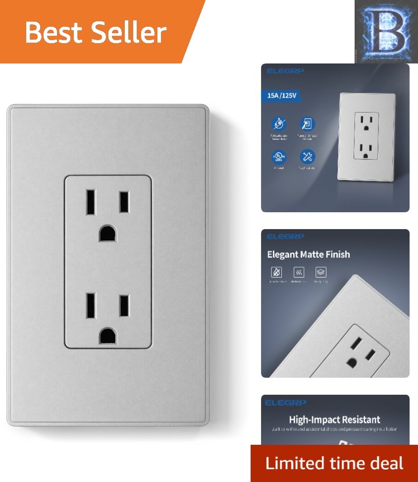 Stylish Matte Gray 15A Wall Receptacle Outlet – Quick Install, Safe Home Power