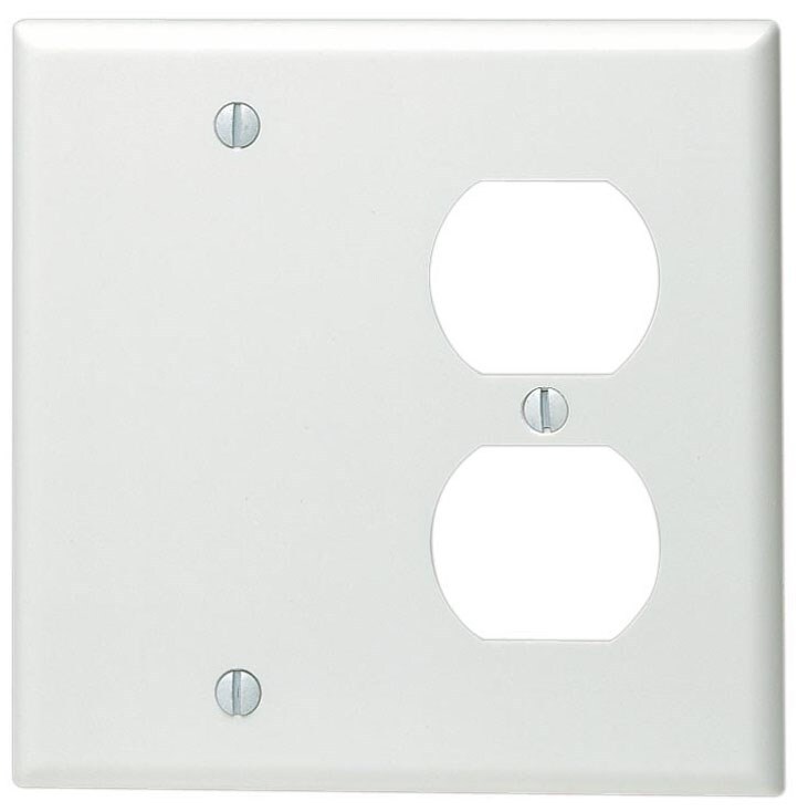 Leviton 002-88008-0 2-Gang White Standard Size Combo Blank & Duplex Wallplate
