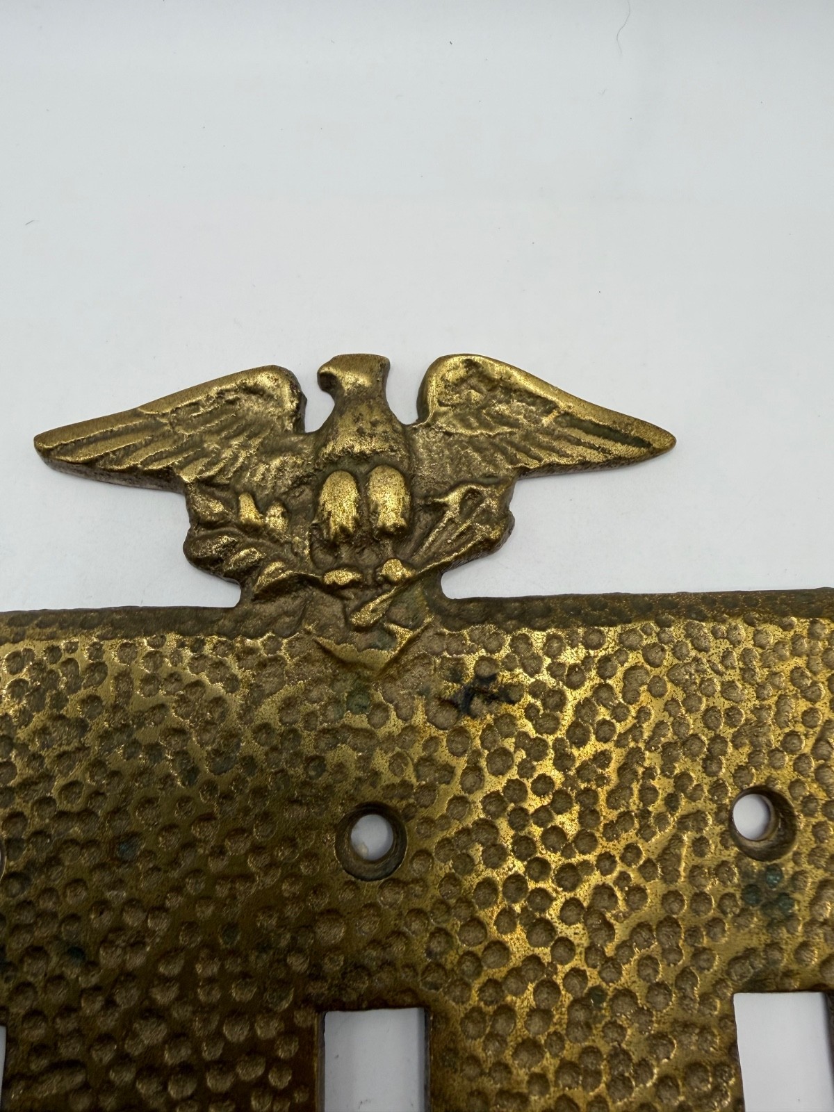 Vtg American Eagle 3 Gand Switch Light Plate Cover Hammered Textured Metal USA