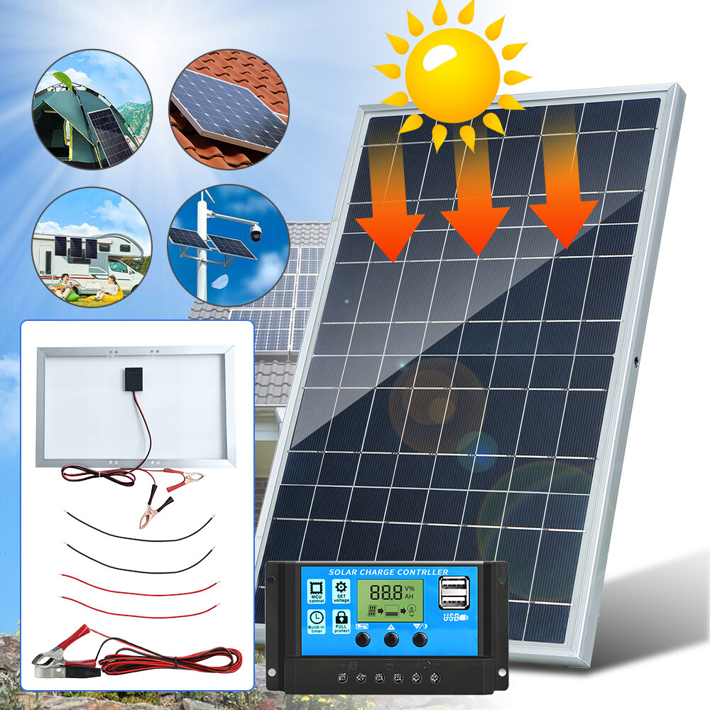 100A Solar Panel Kit 30W 12V Battery Charger Monocrystalline Controller RV Boat