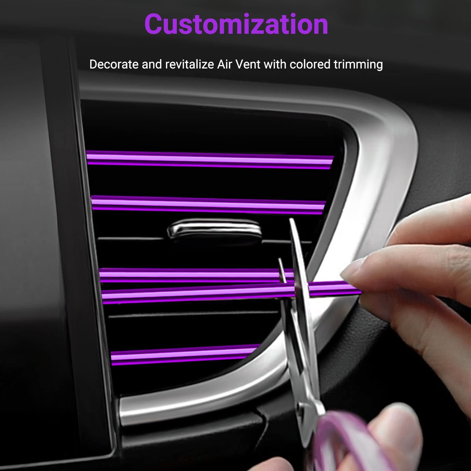 OBVIS 20 Pcs Purple Car Vent Outlet Trim Strip Chrome PVC Car Air Conditioner Ve
