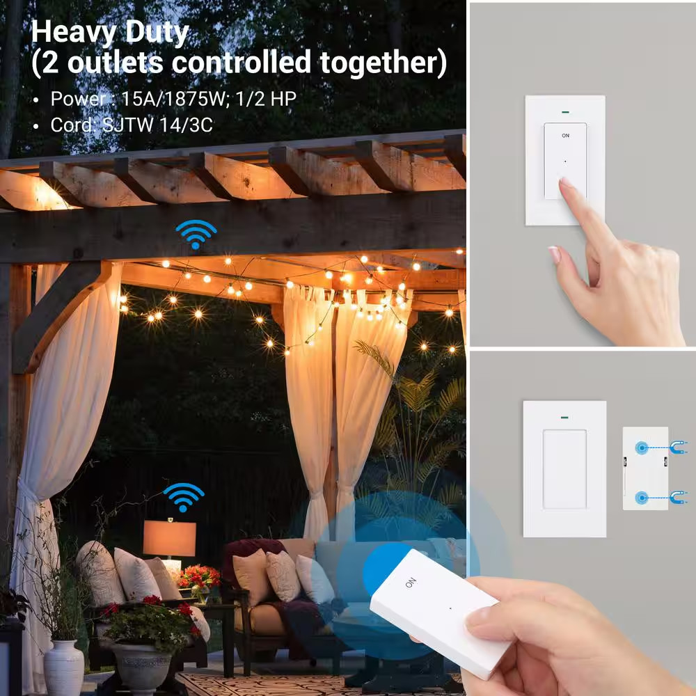 Outdoor Wireless Remote Control Outlet, Wall/Portable Light Switch