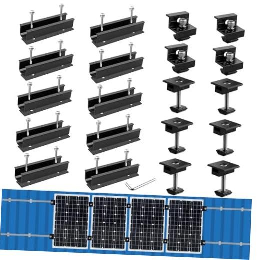 Solar Panel Mounting Brackets, 4.72″ Rails + 1.38″& 1.18″ clamps Black