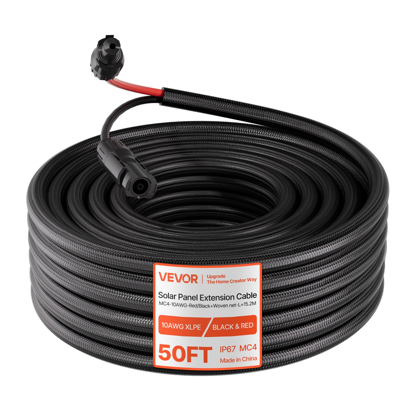 VEVOR 50FT Solar Panel Extension Cable 10AWG Wire Flame Retardant with Connector