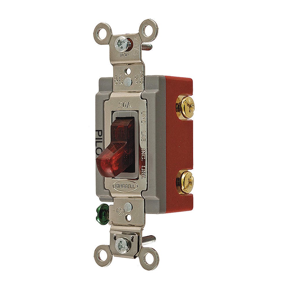 HUBBELL HBL1223PL Pilot Wll Switch,Red,20A;Back;Side,3-Way 5Z738