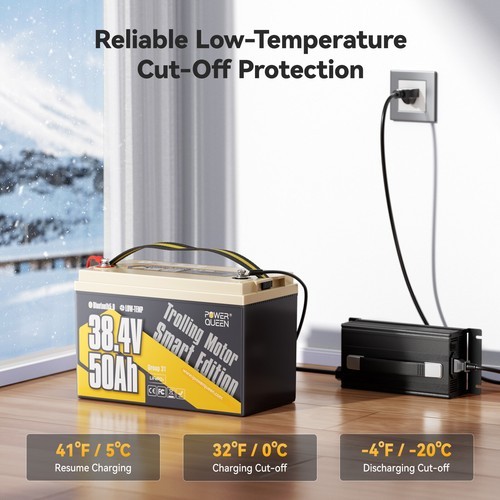 Power Queen 36V 50Ah Bluetooth Group31 LiFePO4 Battery for Marine Trolling Motor