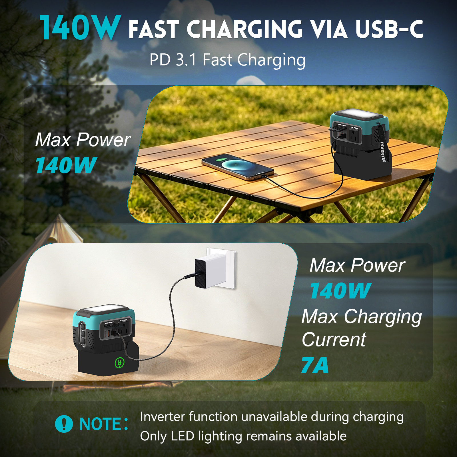 240W Inverter Pure Sine Wave for Makita 18V Battery AC 120V Outlet USB-C Camping