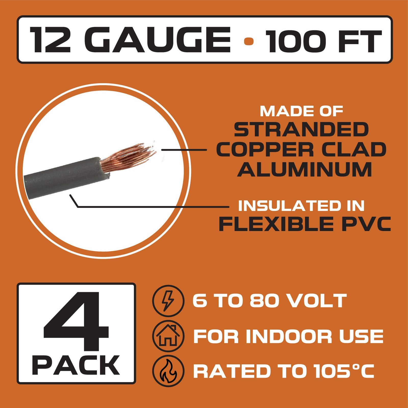 400 ft 12 Gauge Primary 100 per roll, Set of 4 – 100 Foot