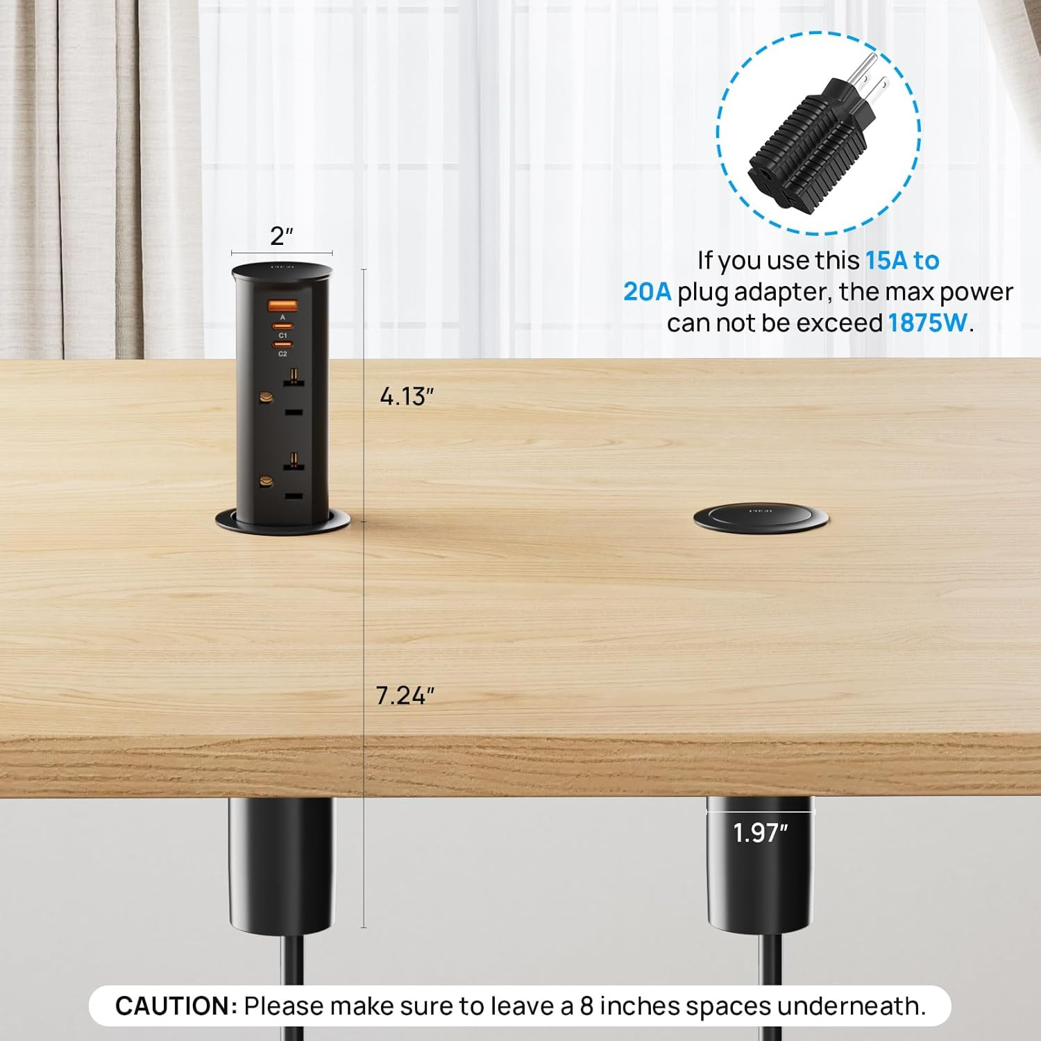 20 Amp 2 Inch Pop up Outlet for Countertop with PD20W USB Ports,Pop up Socket wi