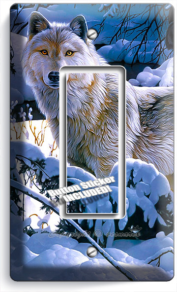 WILD GRAY WOLF WINTER FOREST 2 GFI SWITCH OUTLET WALL PLATE COVER ROOM ART DECOR