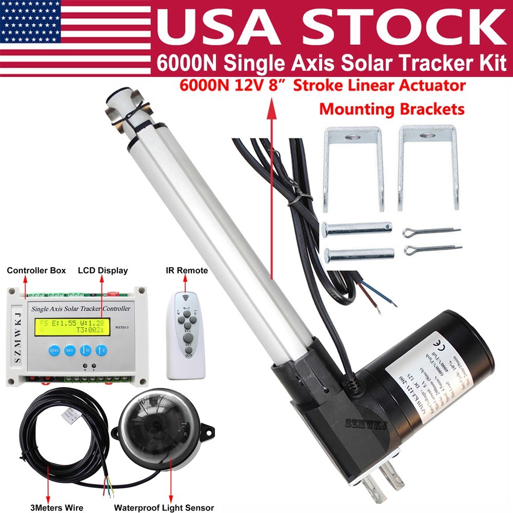 Complete 6000N Single Axis Solar Tracker System W/ 8″ Linear Actuator Controller