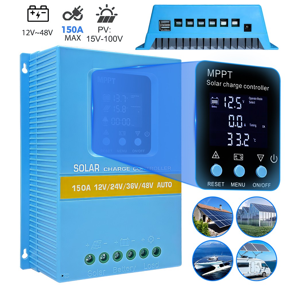 Upgraded 150A MPPT Solar Charge Controller 12V/24V/36V/48V Battery PV Regulator