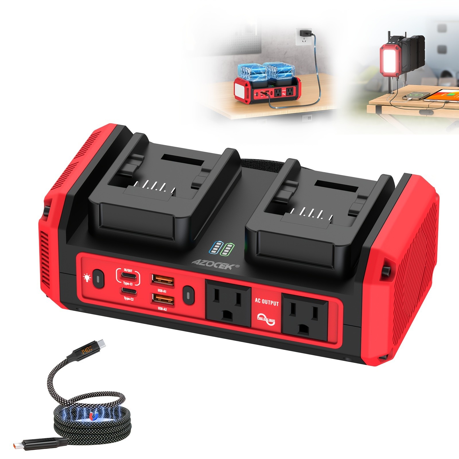 350W Dual-Battery Auto-Switch Power Inverter Pure Sine Wave for Milwaukee 18V
