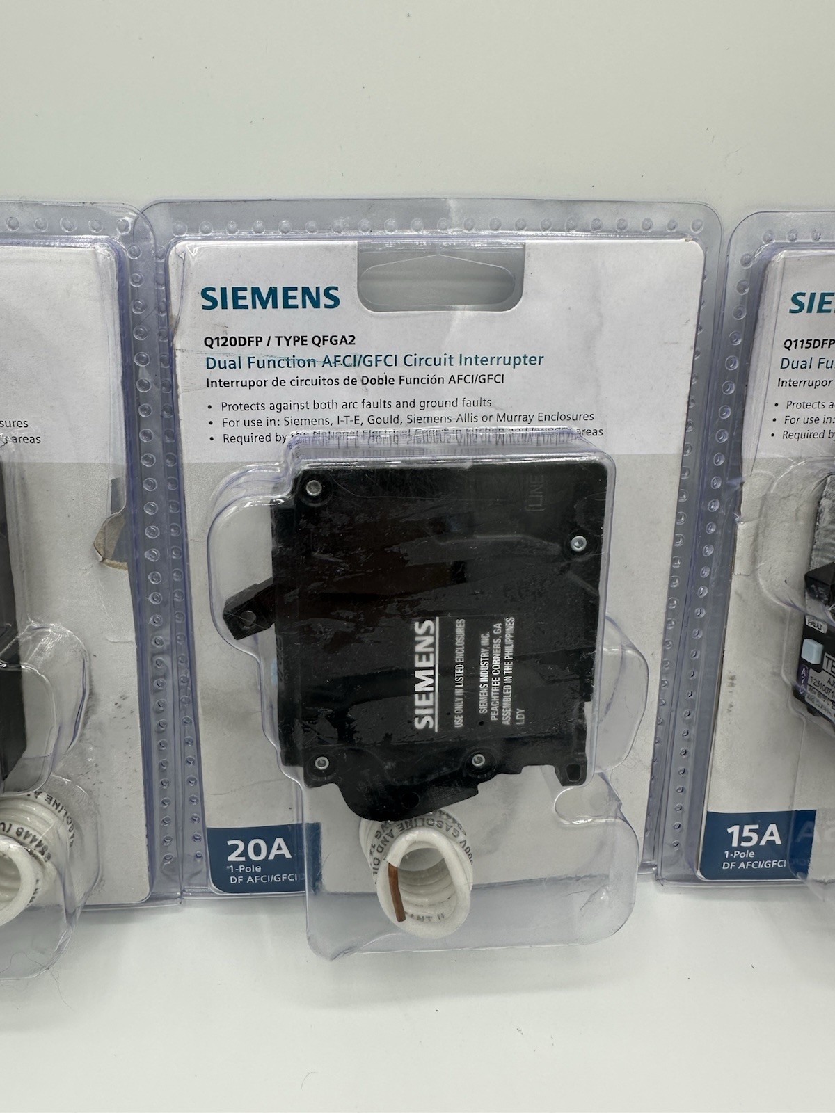 Lot of 3 Siemens Q120DFP 20A & Q115DFP QFGA2 Dual Function Circuit Interrupter