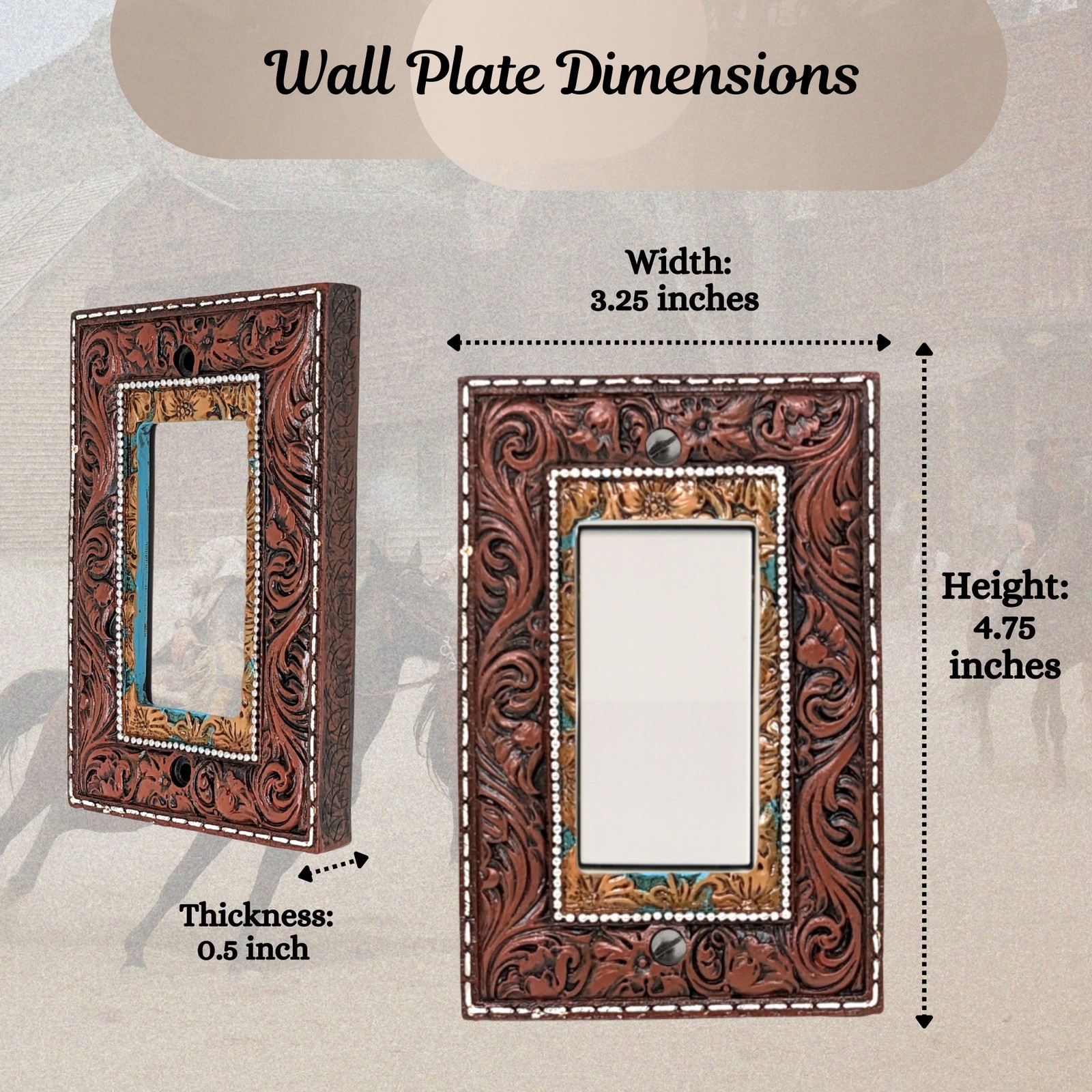 Western Cowboy Tooled Leather Design Resin Single Rocker Switch Plate