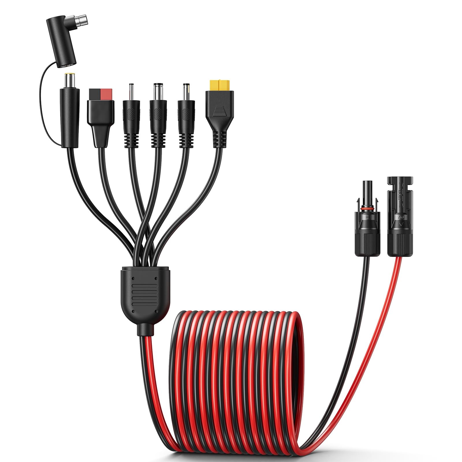 7-in-1 Solar Panel Adapter Connectors,3.6 Feet Universal 110 cm, BLACK/RED