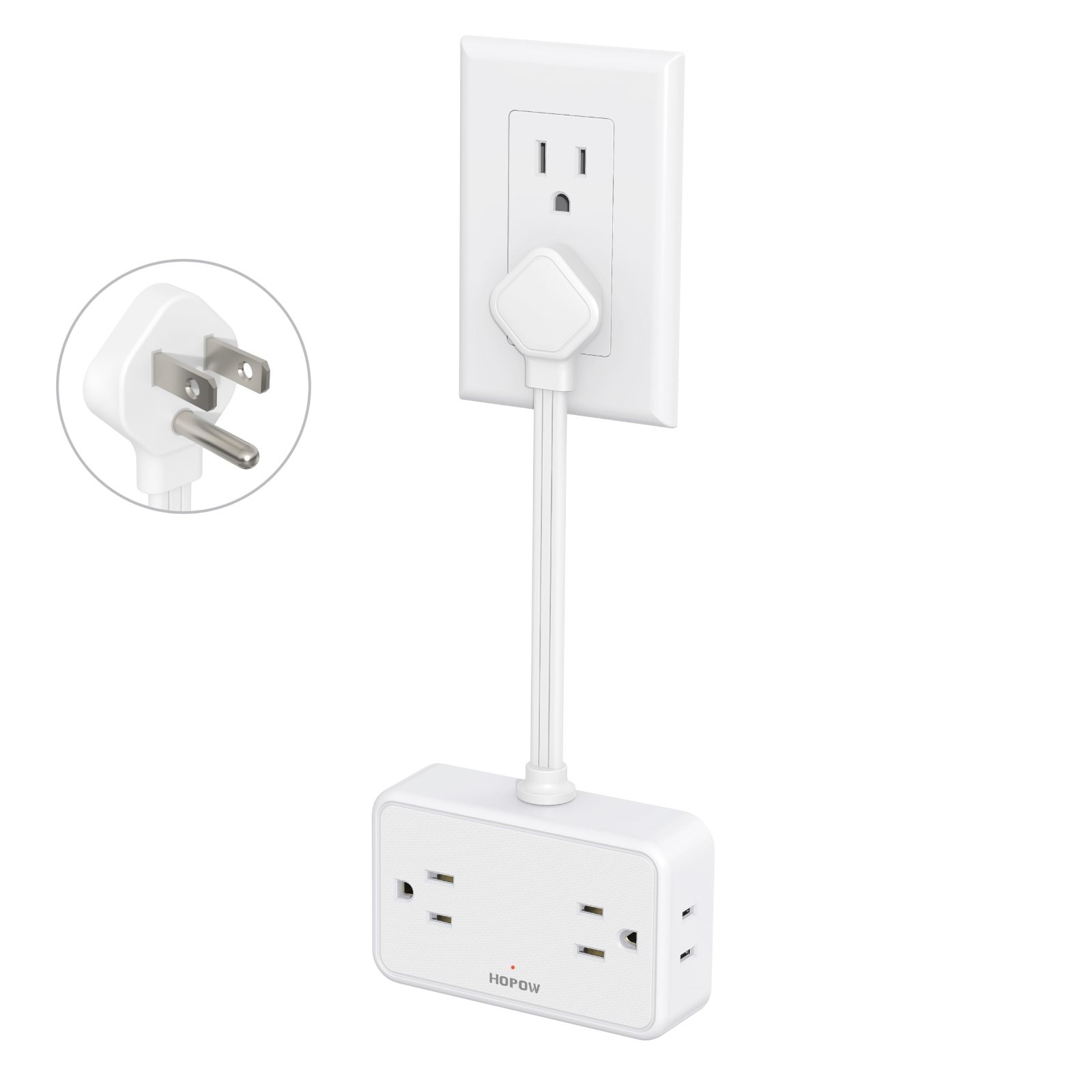 Short Extension Cord 0.5FT, Flat Plug Power Strip with 4 Outlets & 4 USB Ports,