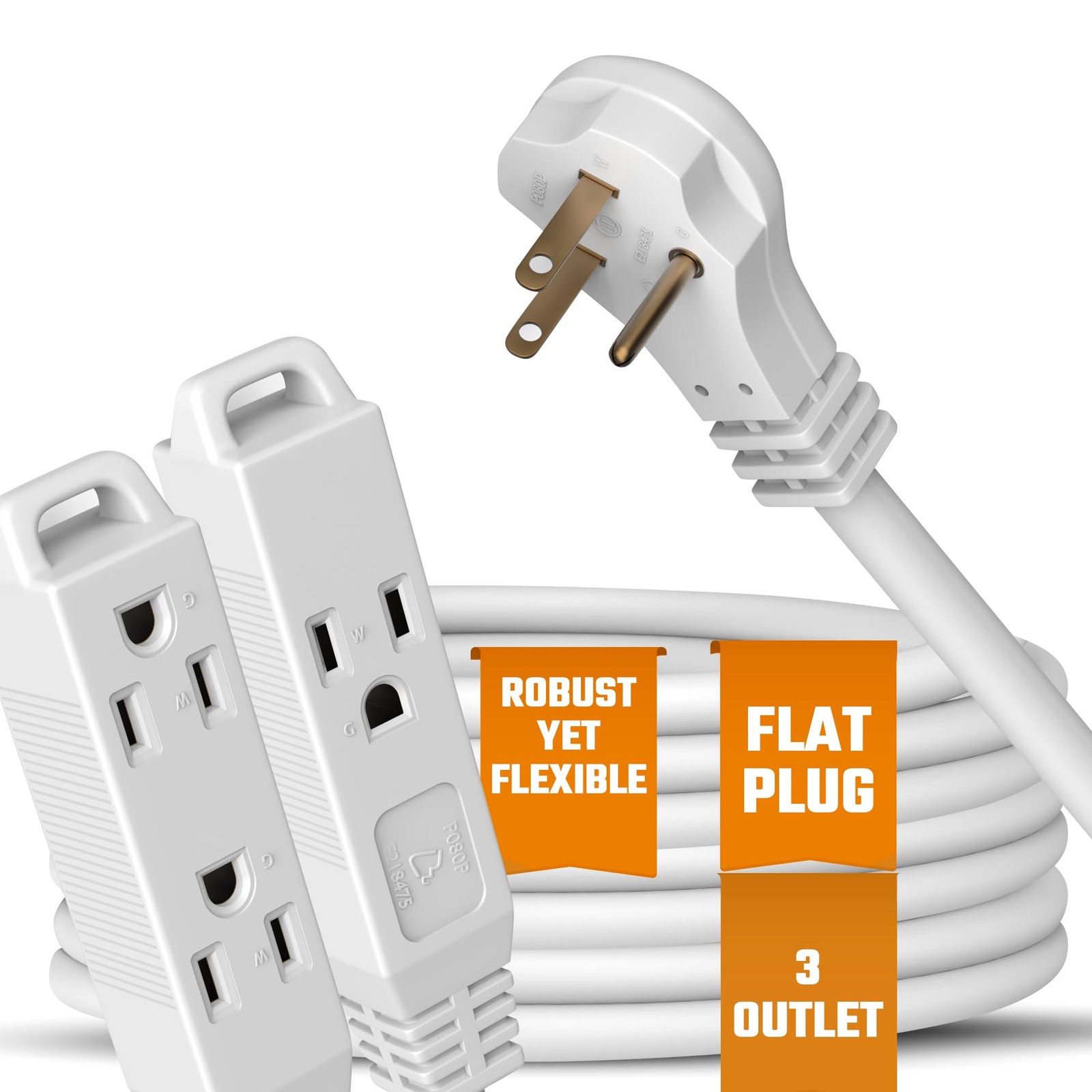 Flat 3outlet Extension Cord 20 Ft For Indoor Use By Ullisted 3prong Multi Extens